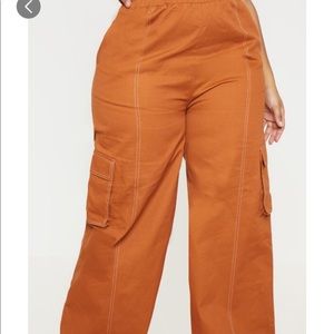Plus Toffee Utility Pocket Wide Leg Pants